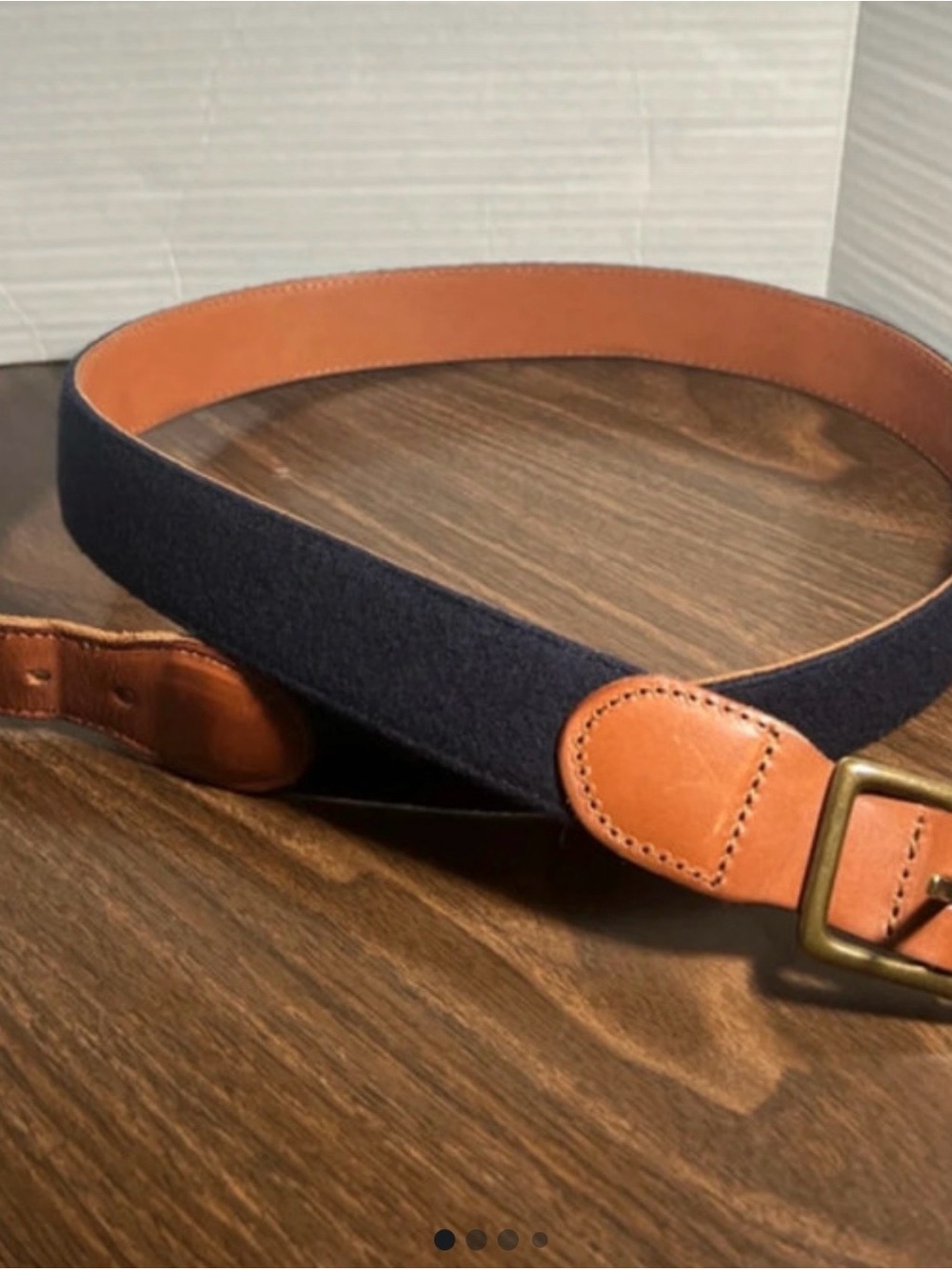 Lands End Navy Blue and Tan Leather-Trim Belt